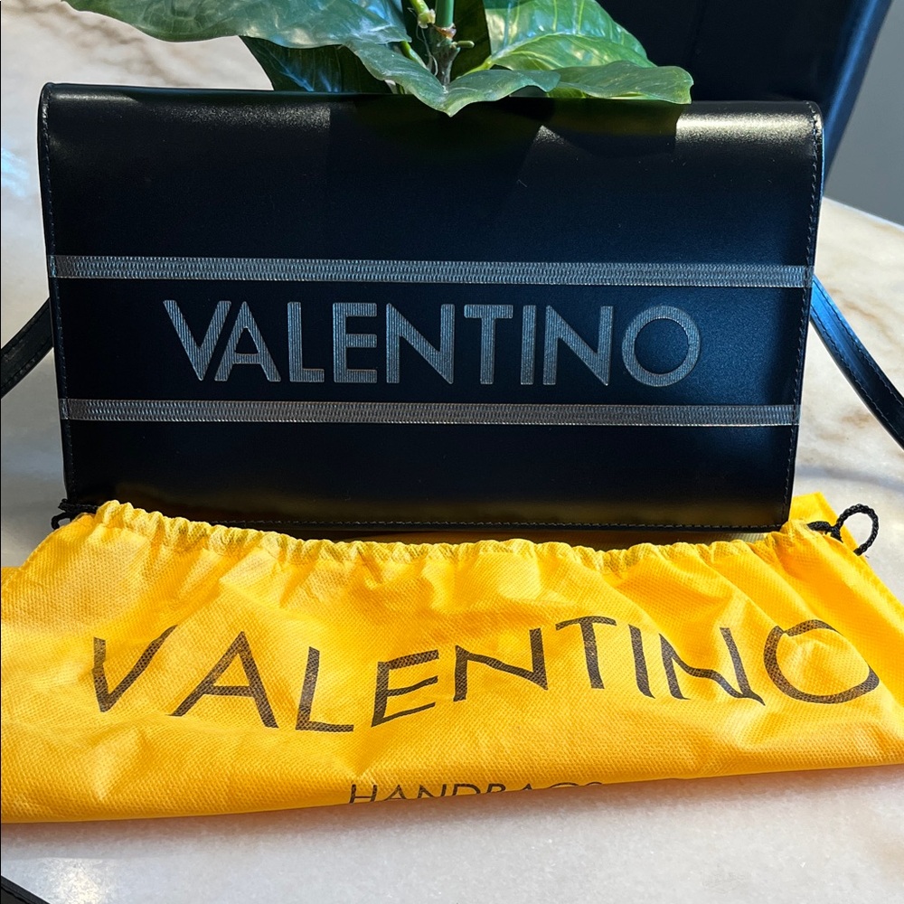 Valentino Black Clutch with Silver Accents